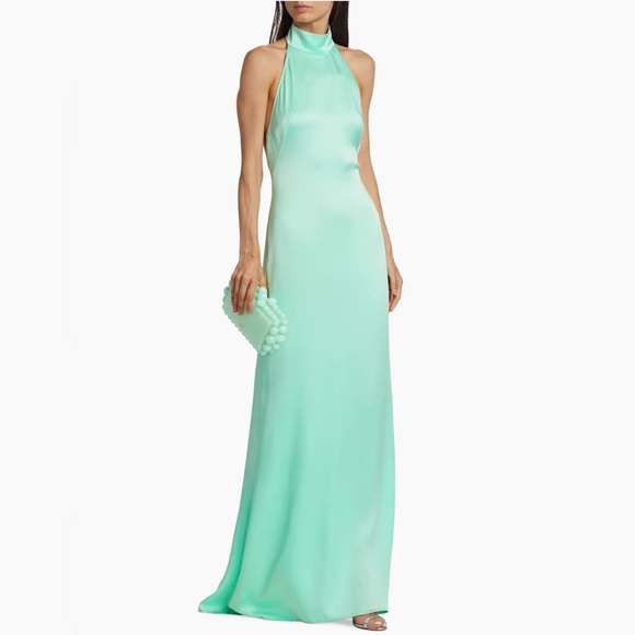 Lapointe Blue Satin Halter A-Line Gown Long Dress Size 6 - Picture 1 of 13